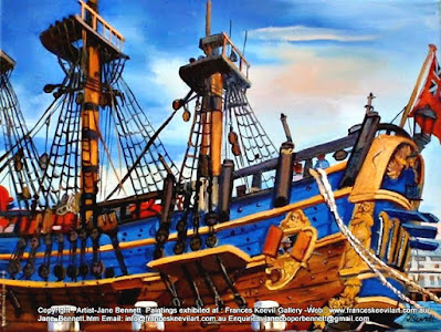 Marine art 'HMB Endeavour' at Darling Harbour oil painting by artist Jane Bennett